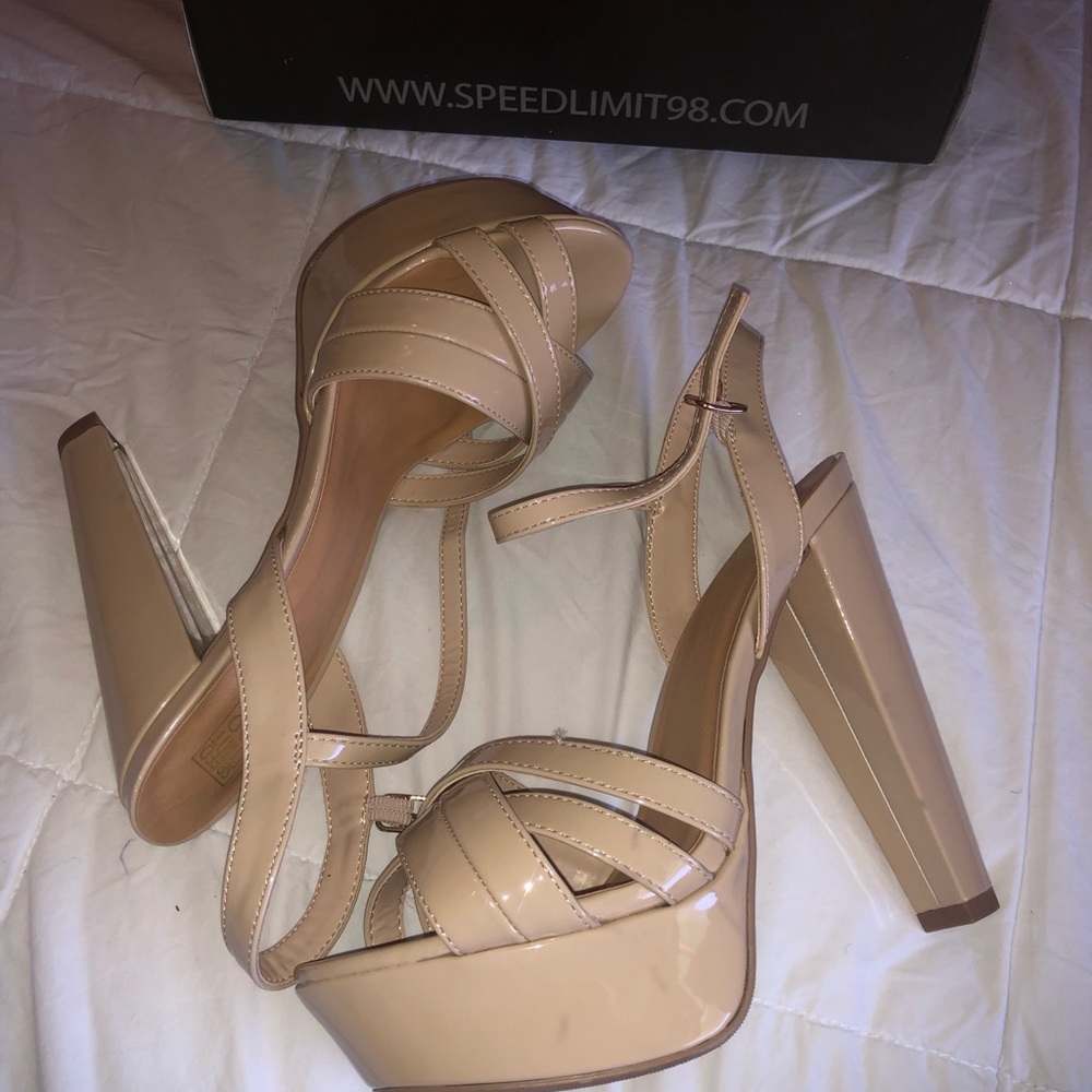 Tan platform heels sandals